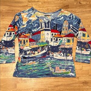Colorful Scenic Print Long Sleeve Tee